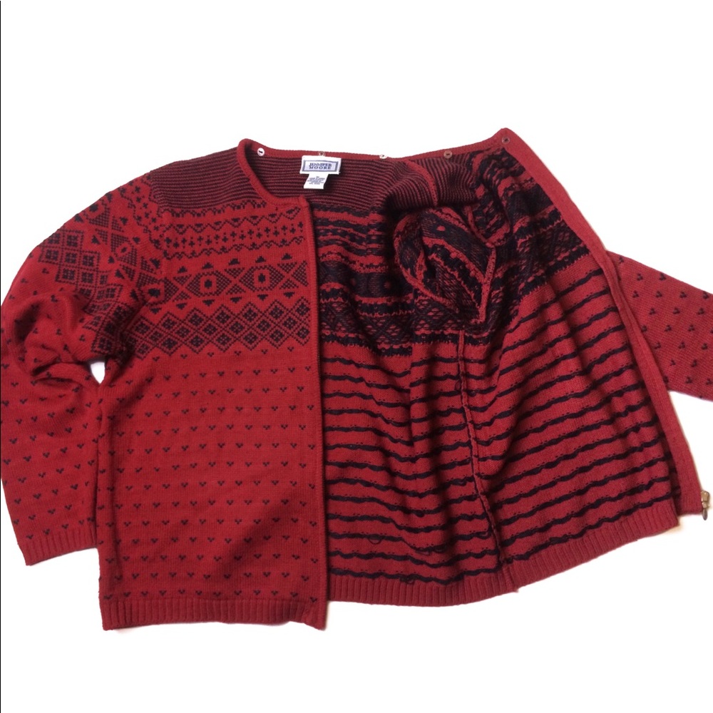 Vintage Red and Black Jennifer Moore Winter/Holiday Cardigan Sweater Jacket